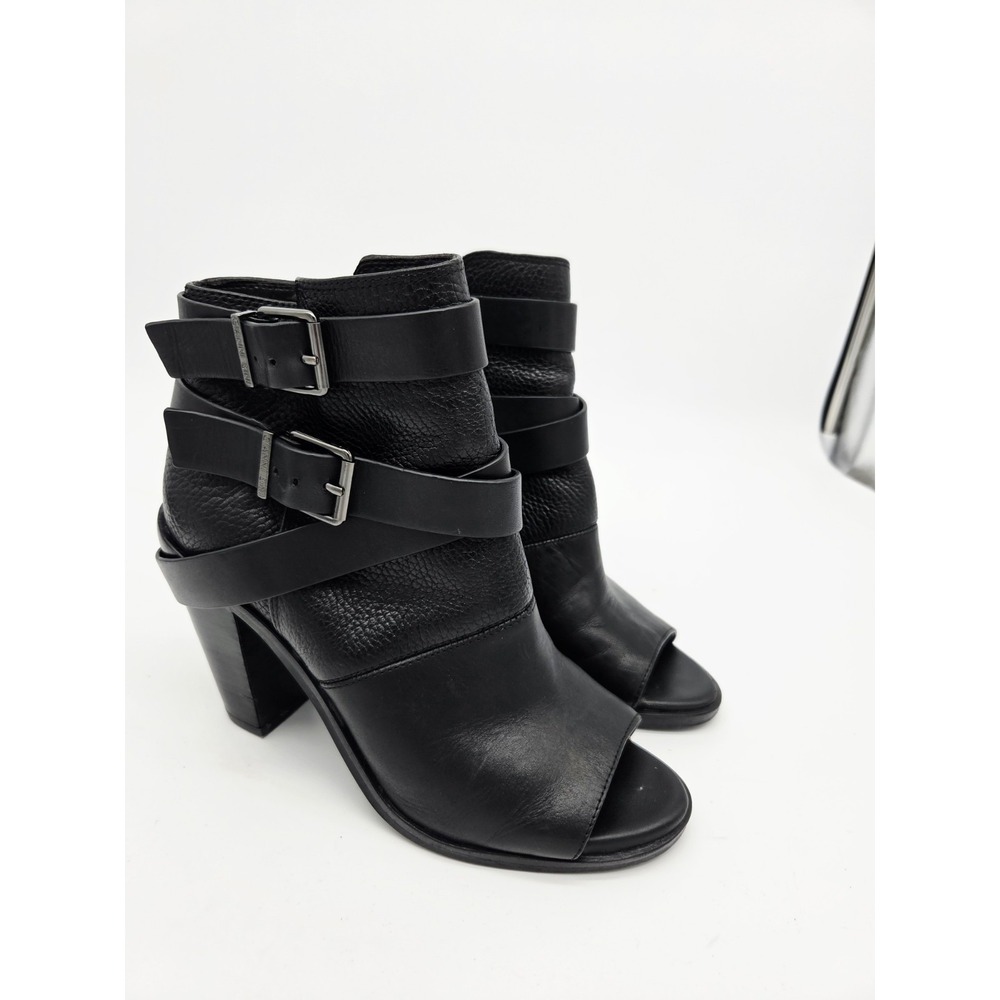 Gianni Bini Ankle Boots Black Leather Round Toe Zip Platform Block Heel Size 7.5